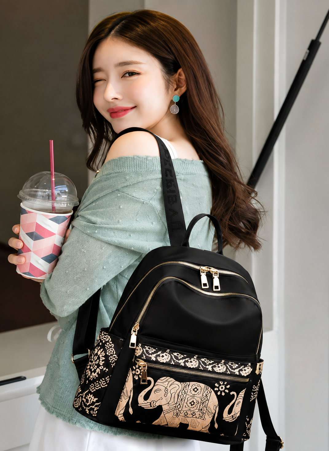 Elegant Elephant Print Women's Backpack | Stylish Multi-Pocket Casual Travel Bag