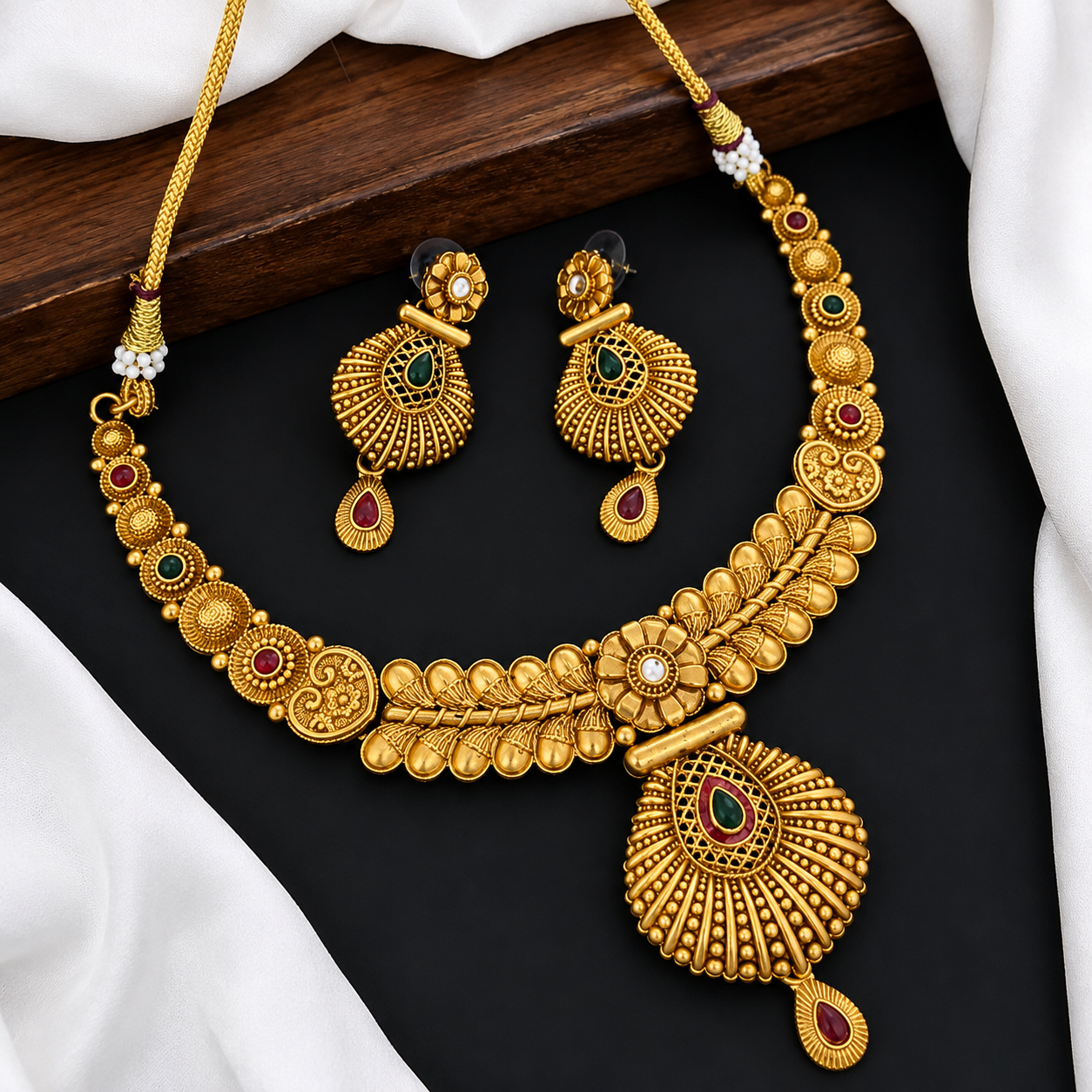 Traditional Gold Plated Temple Necklace Set with Matching Earrings for Women | Bridal & Wedding Jewellery | TinTin Shine Market