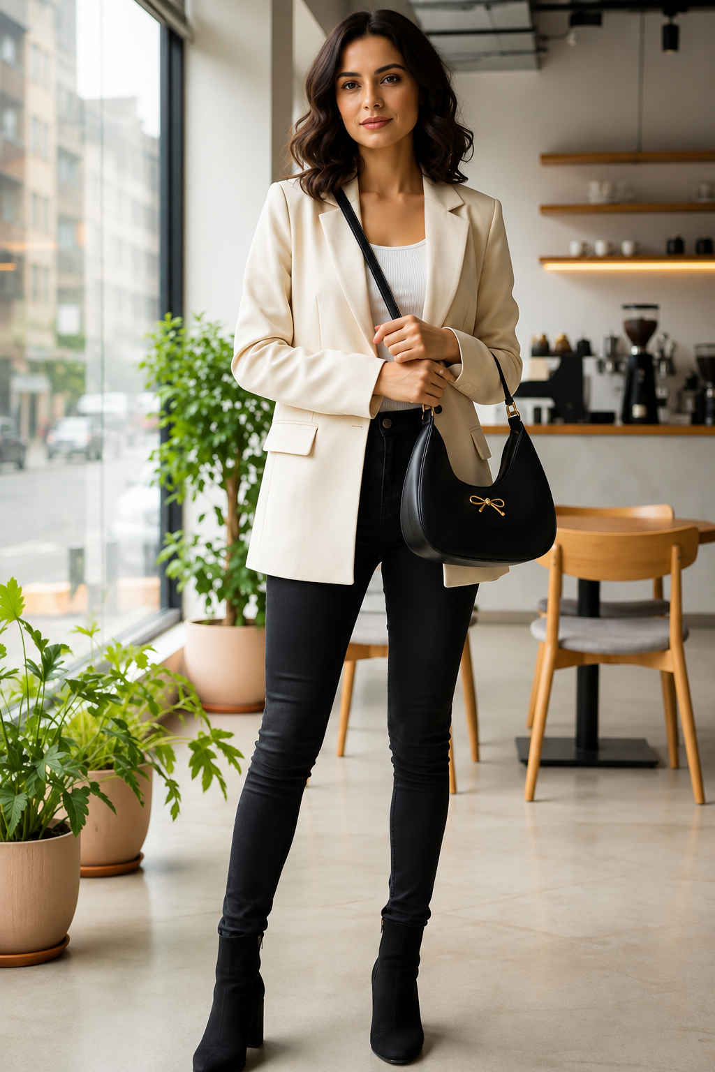 Elegant Bow Accent Women's Shoulder Bag | Premium Black Handbag