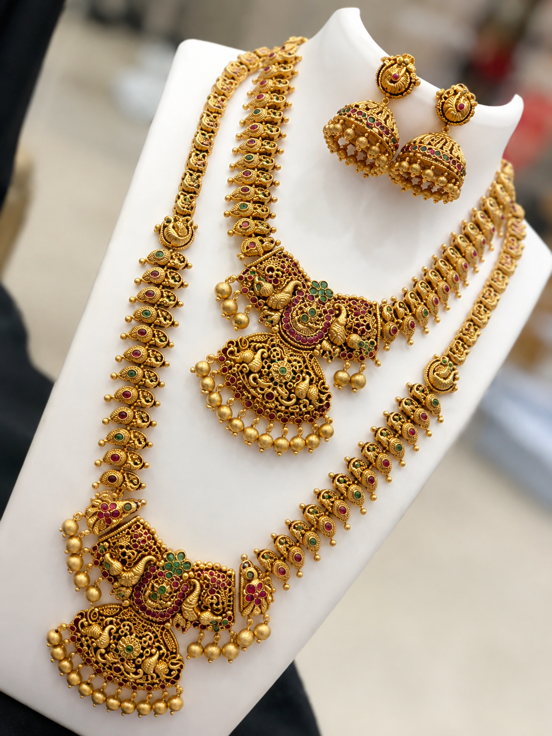 Traditional Temple Jewellery Set for Women | Premium Gold-Plated Long Necklace & Choker Set with Jhumka Earrings | Tintin Shine Market