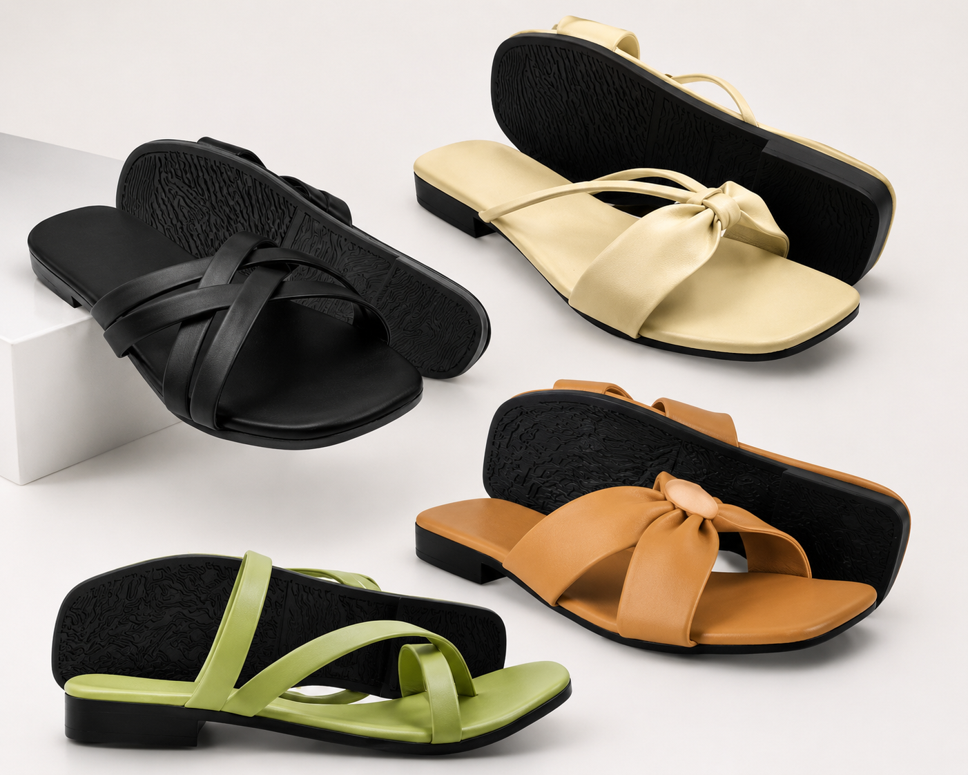 Women's 4 Stylish Flat Slide Slippers combo | Soft Comfort Casual Sandals | Trendy Multi-Color Slip-On