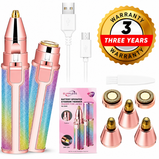 2-in-1 Rechargeable Eyebrow & Facial Hair Remover for Women | USB Portable Painless Trimmer | Flawless Precision Shaver (Rose Gold Rainbow)