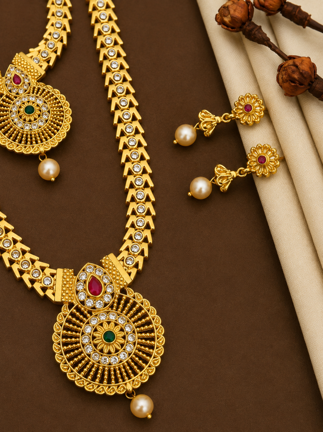 Traditional Gold Plated Temple Choker Necklace Set with Earrings for Women | Tintin Shine Market