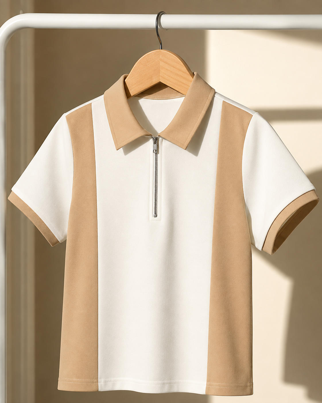 Men's Premium Contrast Zip Polo T-Shirt | Casual Half Zip Collar Tee