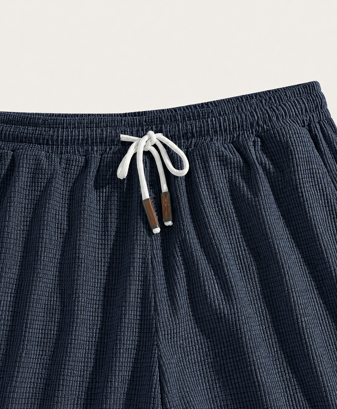 Men's Premium Textured Elastic Waist Casual Shorts with Drawstring & Back Pocket