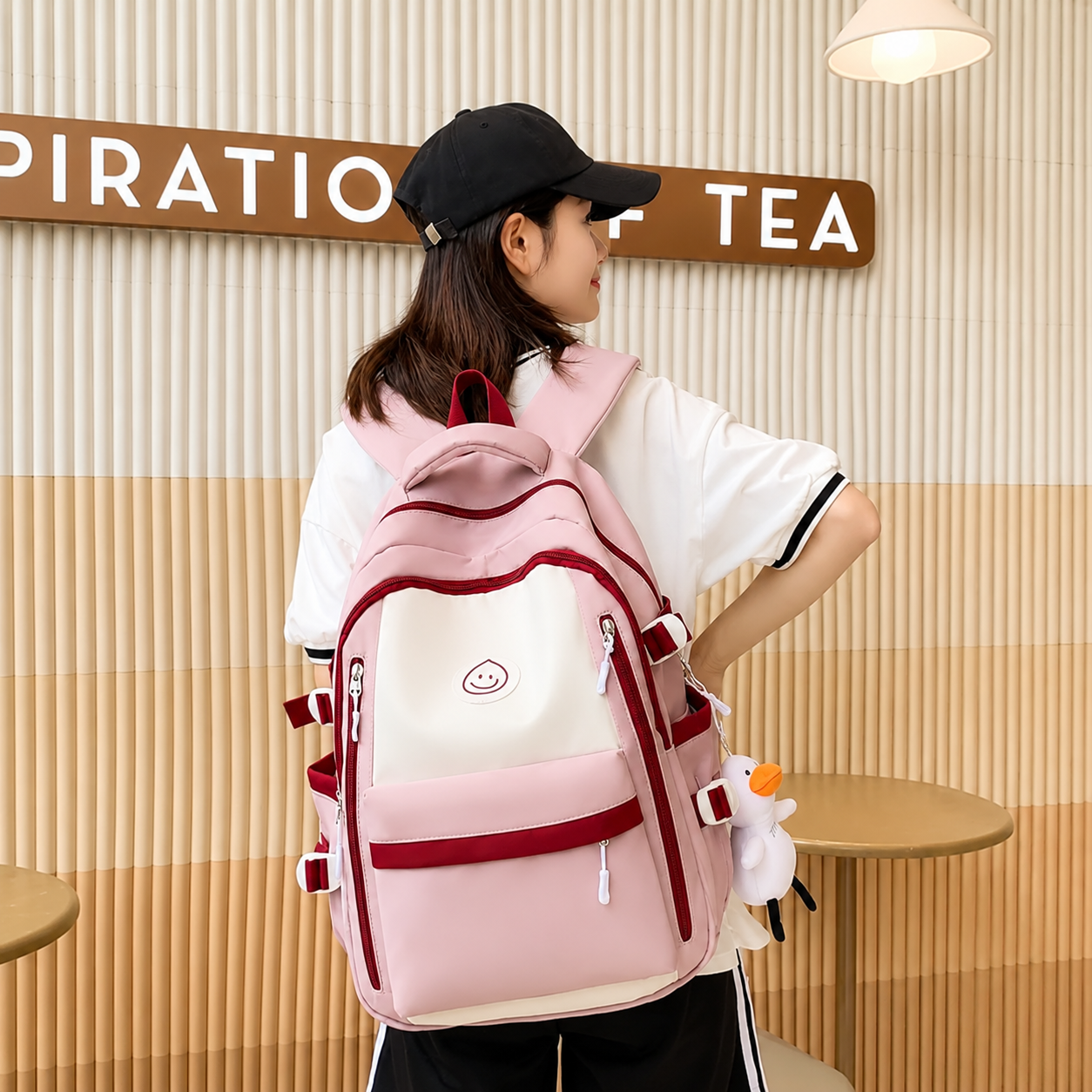 TinTin Shine Market™ Cute Pink Multi-Pocket School & College Backpack | Lightweight Travel Laptop Bag for Girls & Women