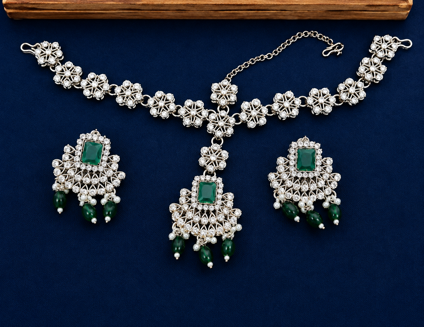 Luxury Emerald Green Bridal Necklace Set with Earrings for Women | Wedding & Party Jewellery | TinTin Shine Market