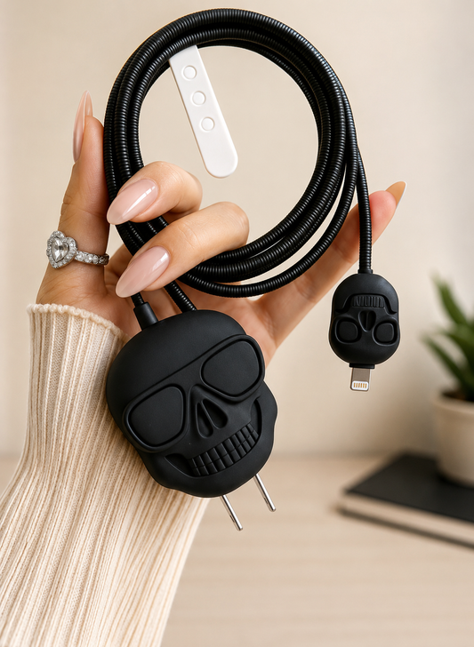 Skull Design Fast Charging Cable with USB Wall Charger | Premium Silicone Data Cable for iPhone
