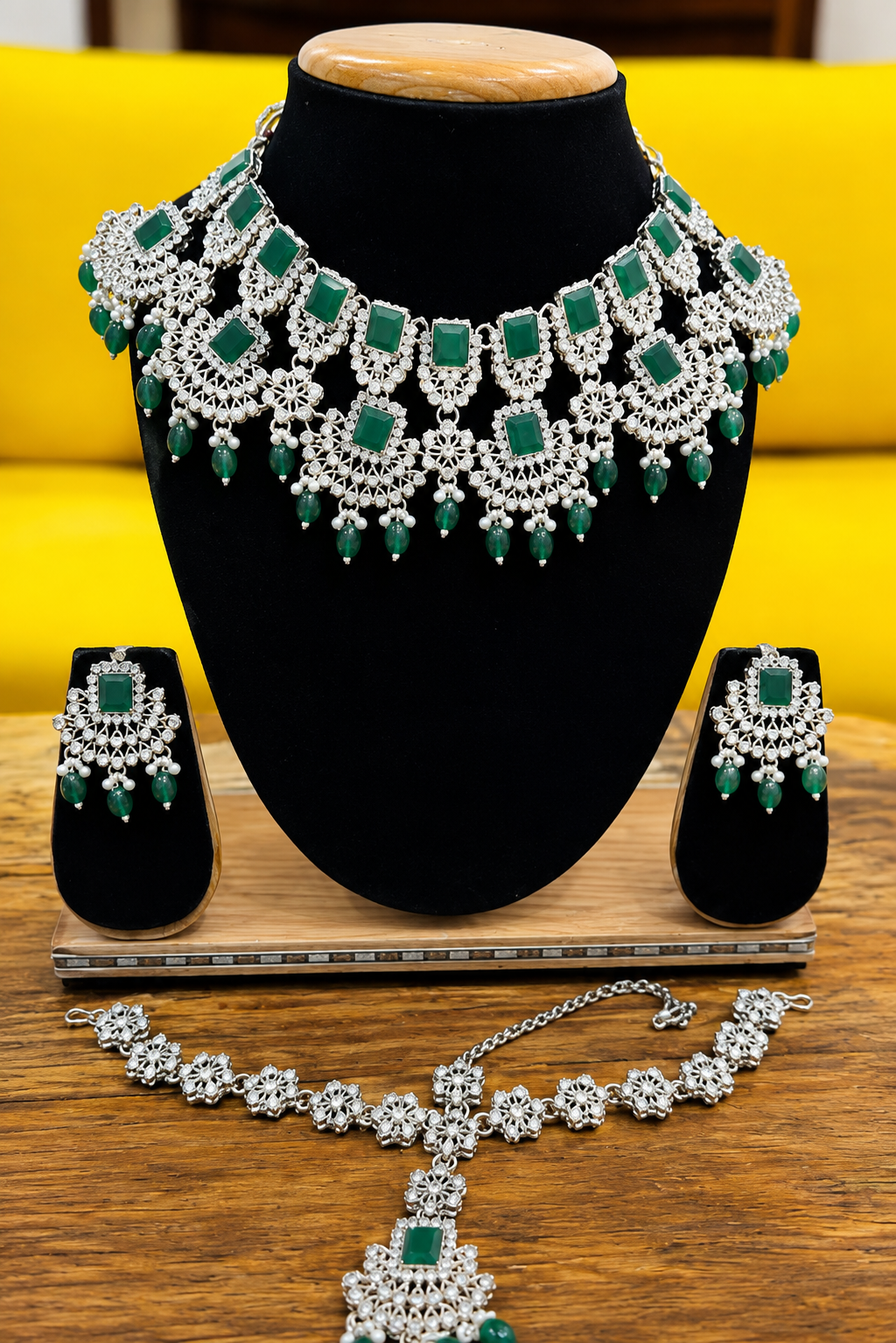 Luxury Emerald Green Bridal Necklace Set with Earrings for Women | Wedding & Party Jewellery | TinTin Shine Market