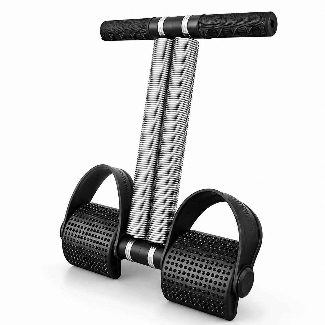 Premium Double Spring Tummy Trimmer Resistance Exerciser | Full Body Home Workout Equipment with Non-Slip Foot Pedals & Foam Grip Handle