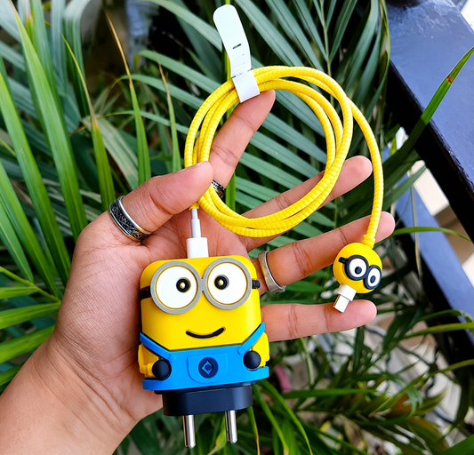 Cute Minions Fast Charging Adapter with Type-C Cable | Cartoon Mobile Charger | 2-in-1 Charging Set