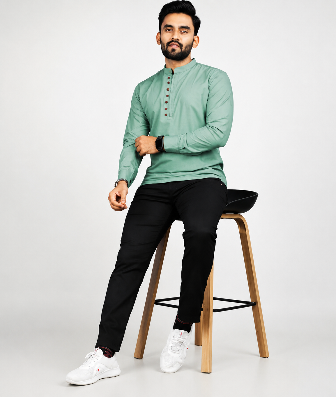Men's Premium Mandarin Collar Cotton Kurta Shirt – Full Sleeves Casual Ethnic Wear
