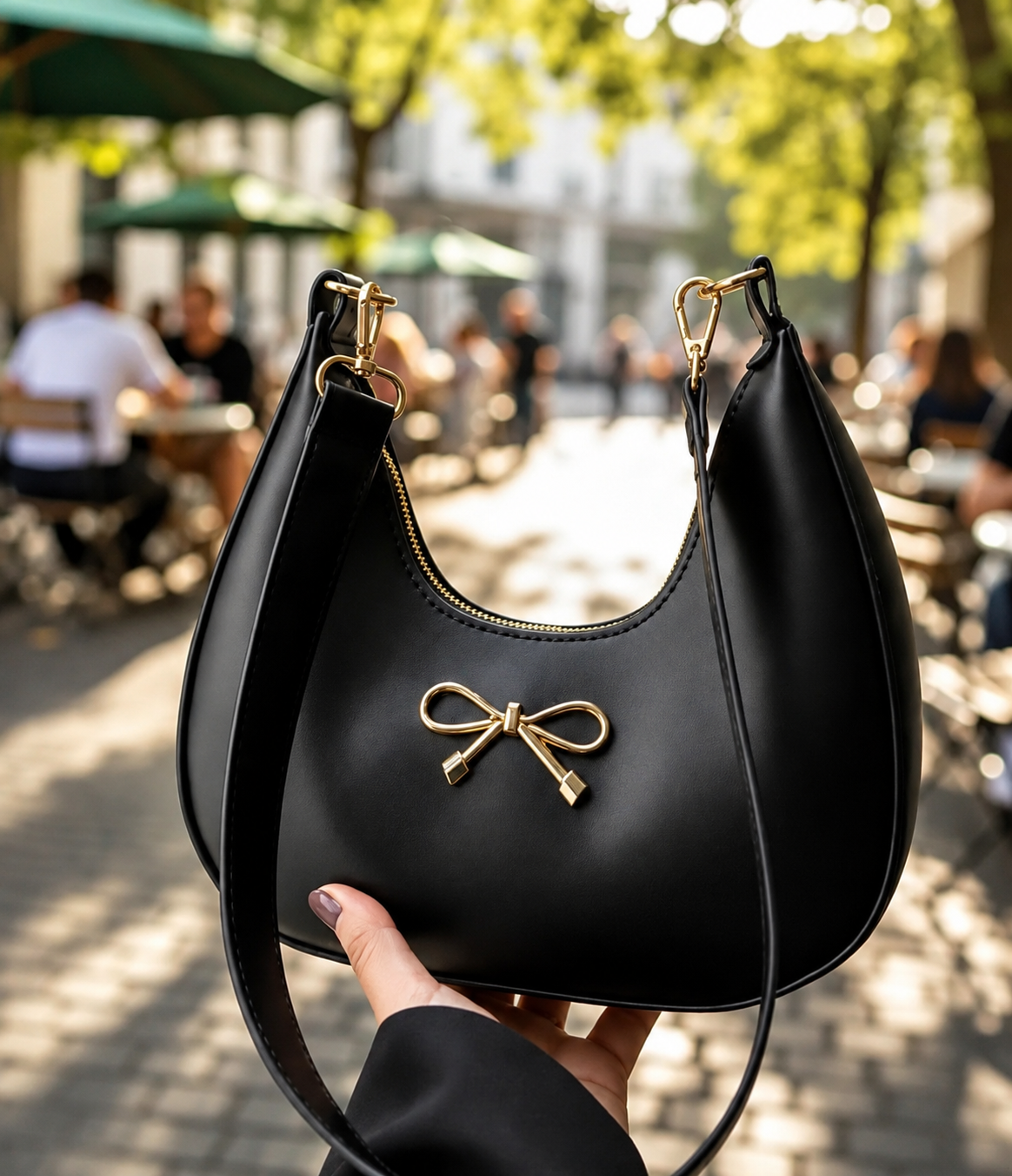 Elegant Bow Accent Women's Shoulder Bag | Premium Black Handbag
