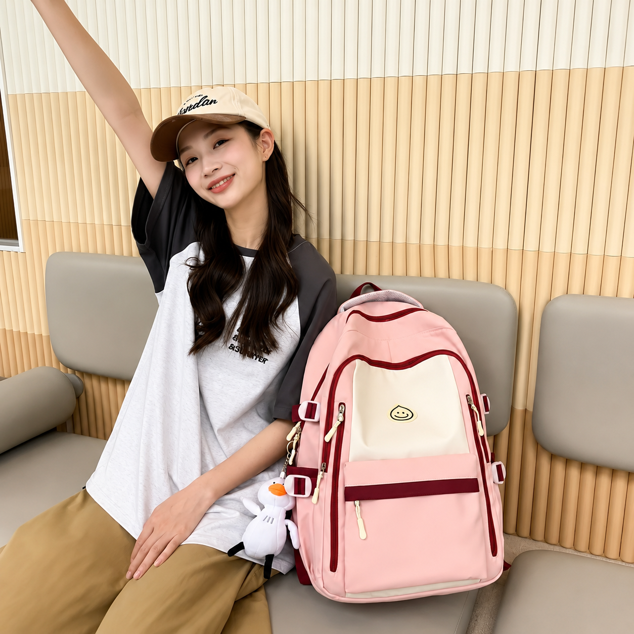 TinTin Shine Market™ Cute Pink Multi-Pocket School & College Backpack | Lightweight Travel Laptop Bag for Girls & Women