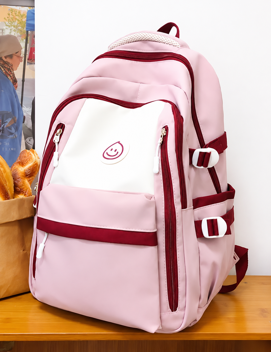 TinTin Shine Market™ Cute Pink Multi-Pocket School & College Backpack | Lightweight Travel Laptop Bag for Girls & Women