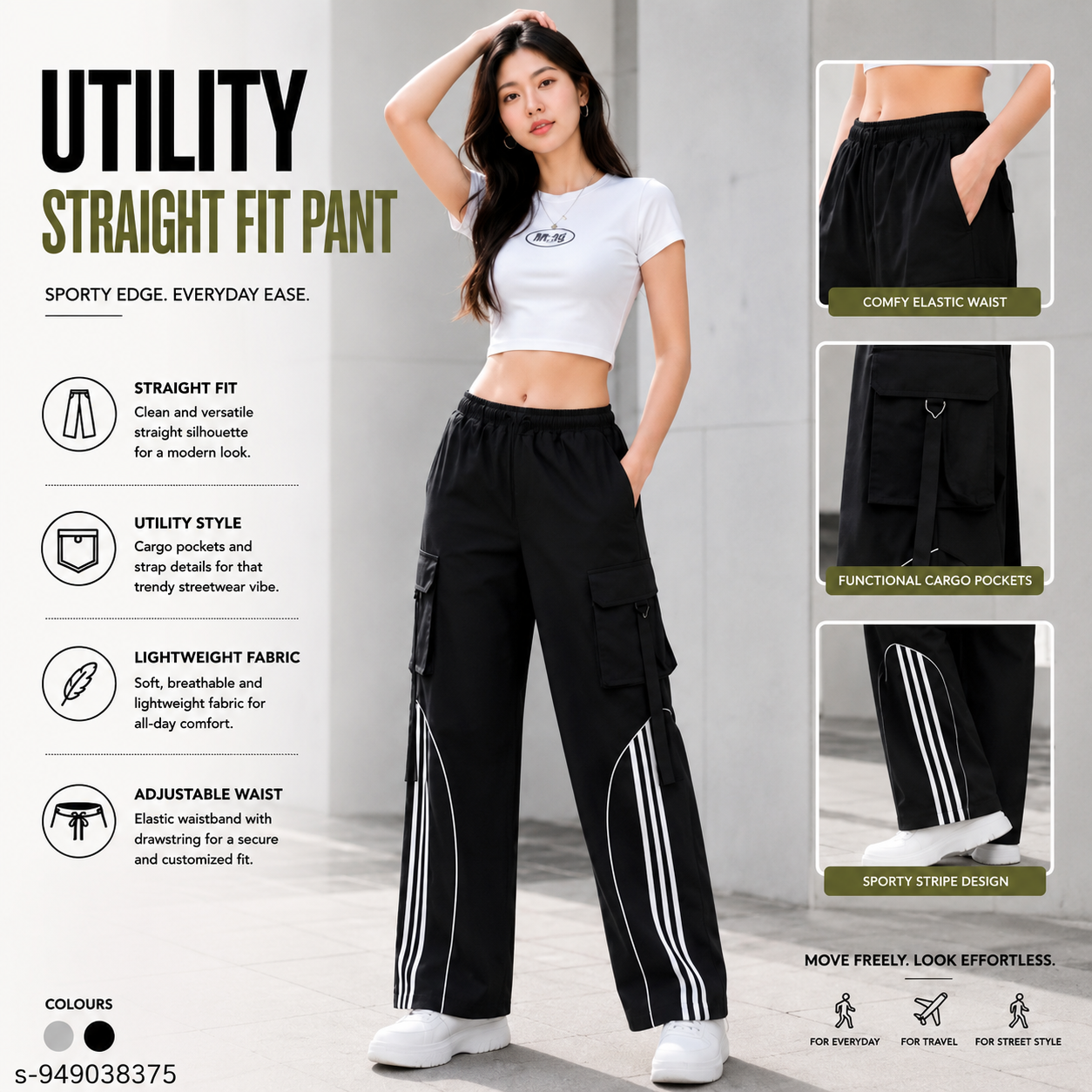 Women's Utility Straight Fit Cargo Pants | High Waist Wide Leg Streetwear Trousers