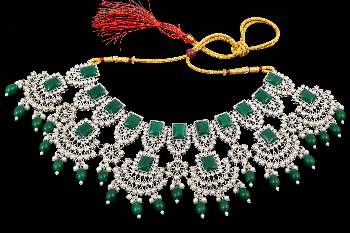 Luxury Emerald Green Bridal Necklace Set with Earrings for Women | Wedding & Party Jewellery | TinTin Shine Market