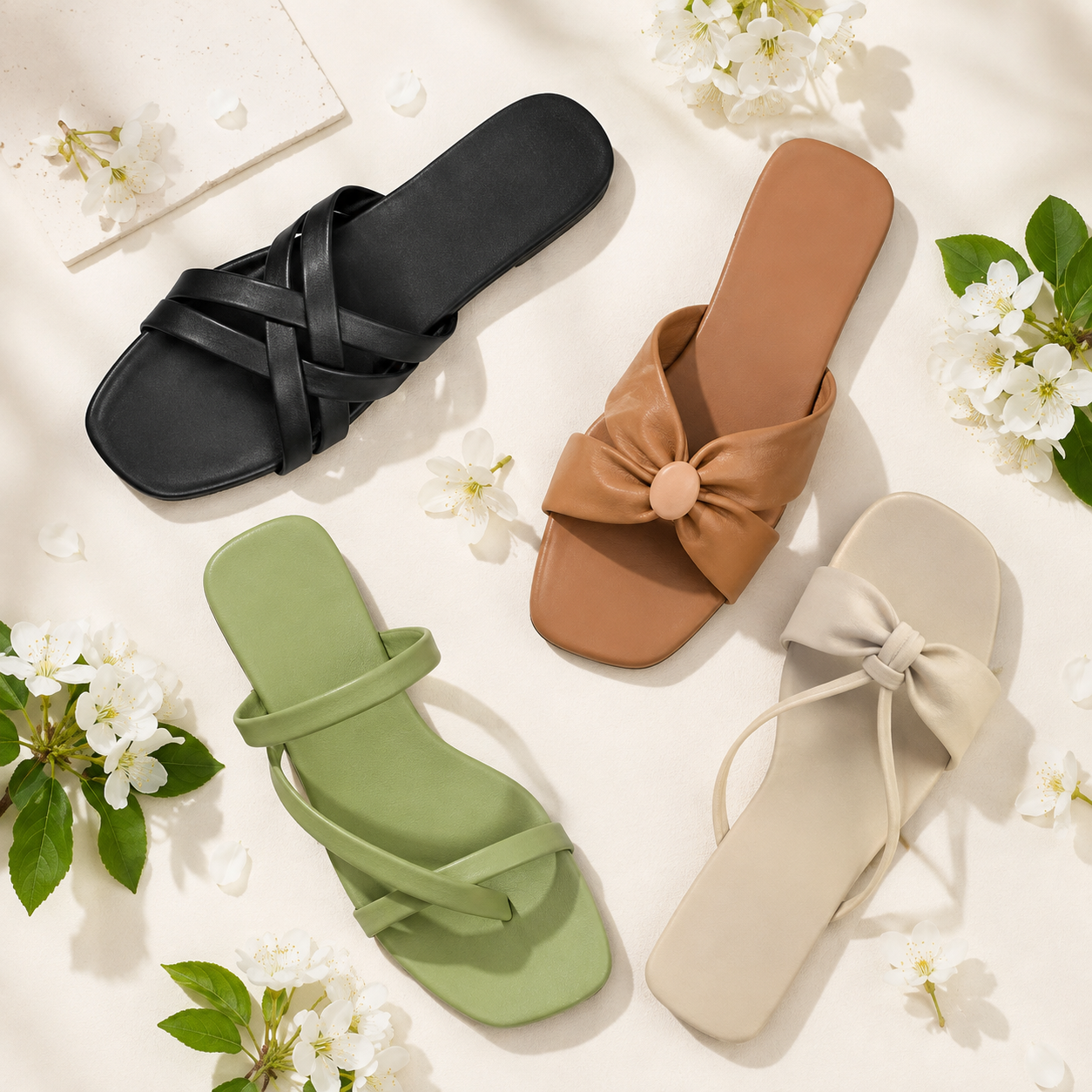 Women's 4 Stylish Flat Slide Slippers combo | Soft Comfort Casual Sandals | Trendy Multi-Color Slip-On
