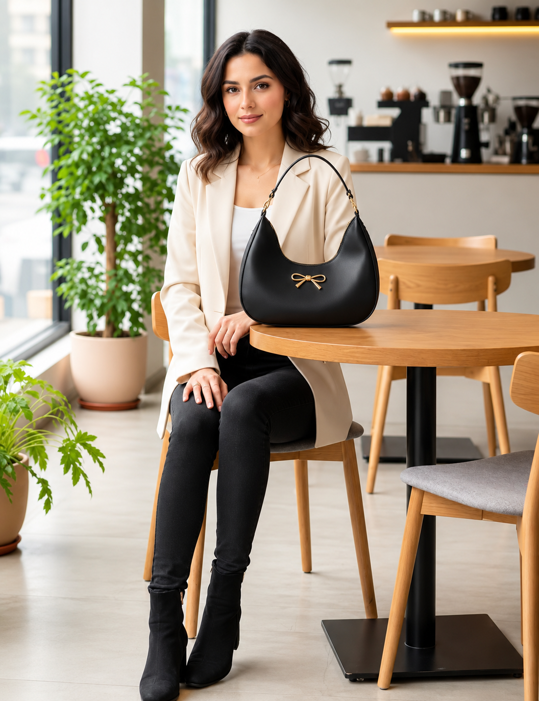 Elegant Bow Accent Women's Shoulder Bag | Premium Black Handbag