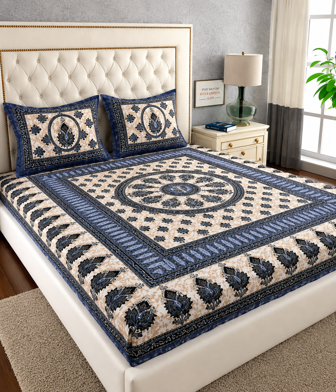 Royal Mandala Printed Double Bedsheet with 2 Pillow Covers | Soft & Comfortable Cotton Blend
