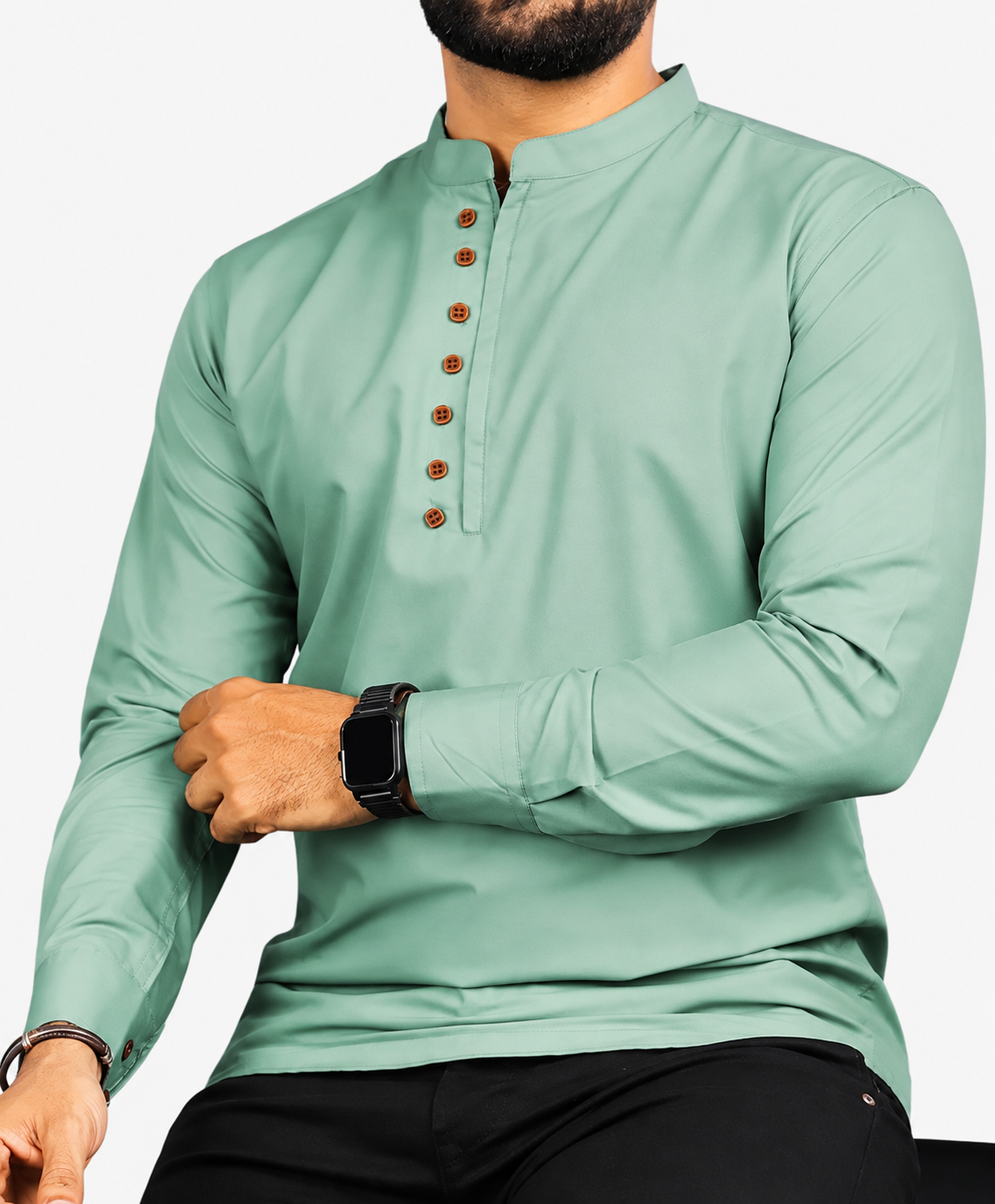Men's Premium Mandarin Collar Cotton Kurta Shirt – Full Sleeves Casual Ethnic Wear