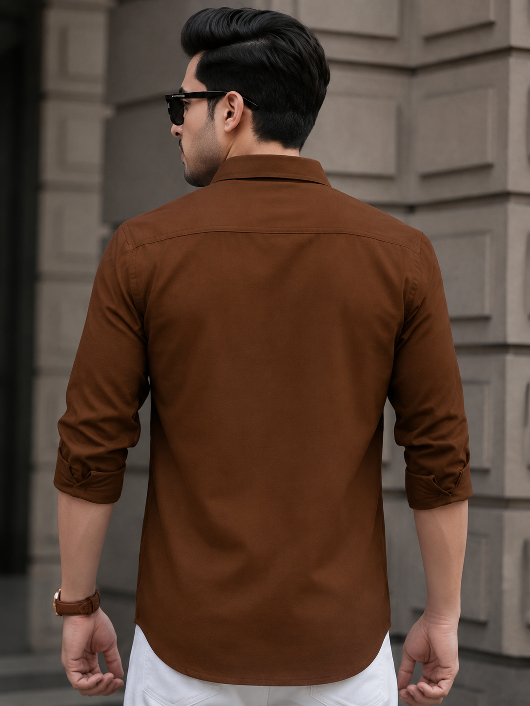 Premium Men's Solid Brown Casual Cotton Shirt | Full Sleeve Regular Fit Formal & Casual Wear