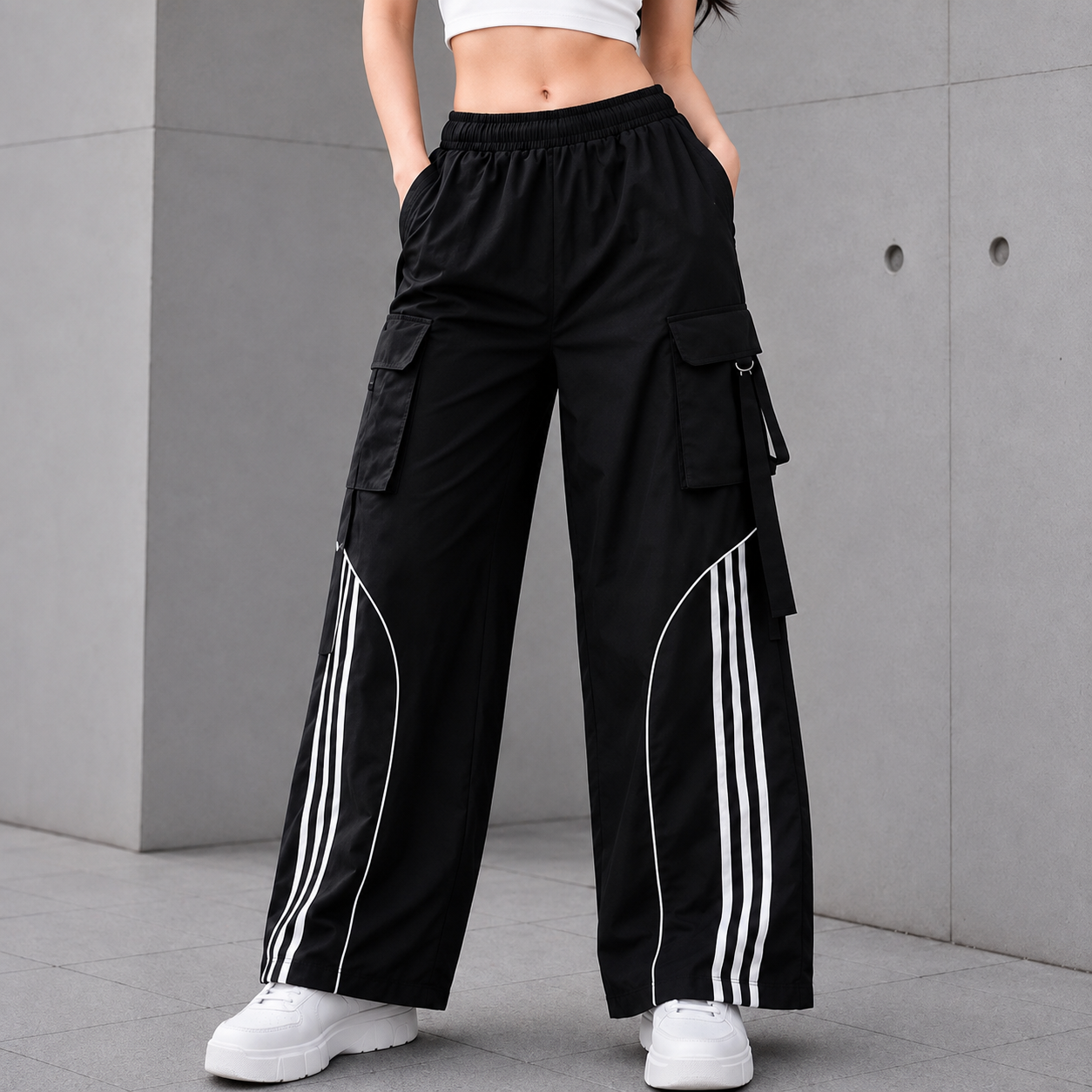 Women's Utility Straight Fit Cargo Pants | High Waist Wide Leg Streetwear Trousers