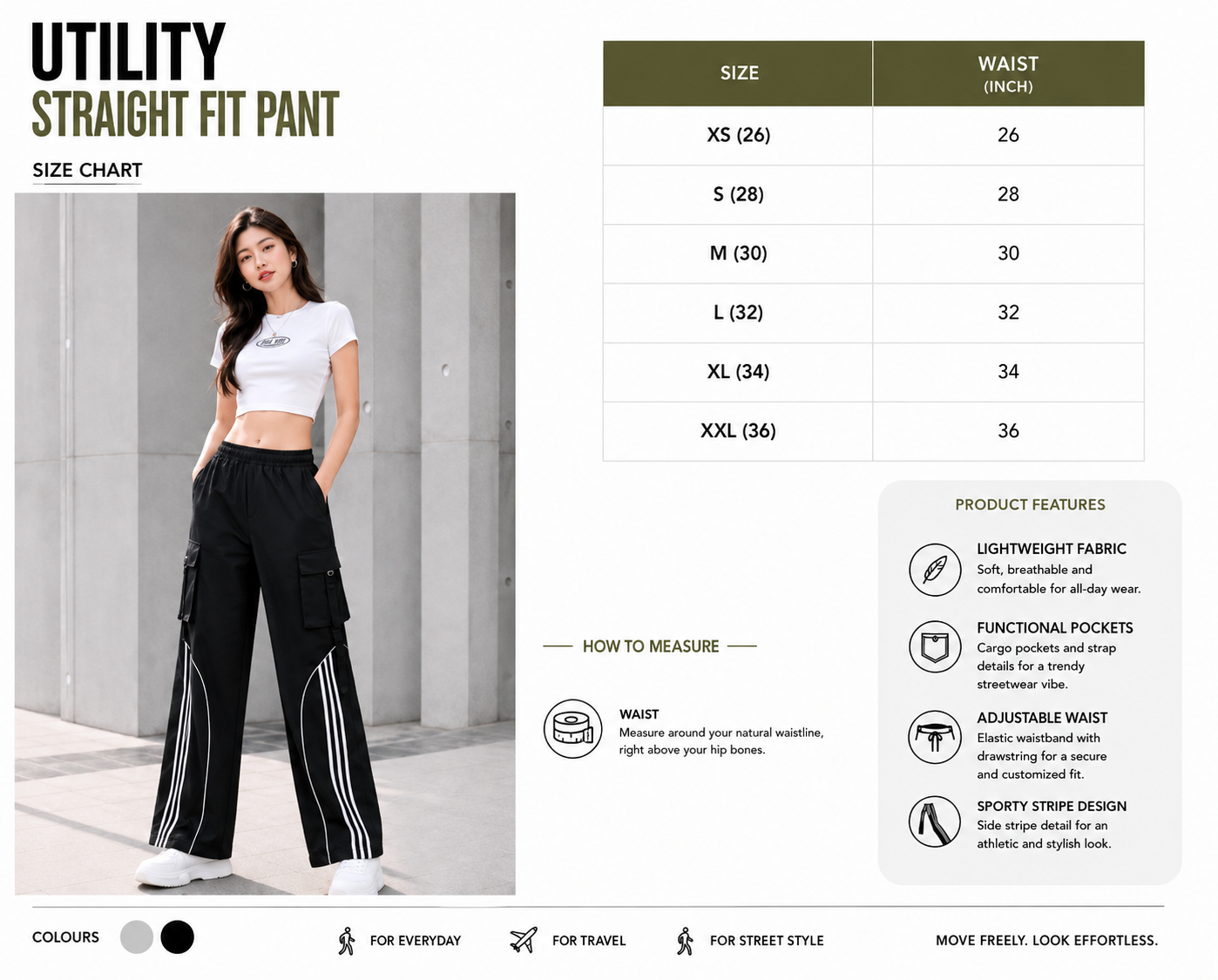 Women's Utility Straight Fit Cargo Pants | High Waist Wide Leg Streetwear Trousers