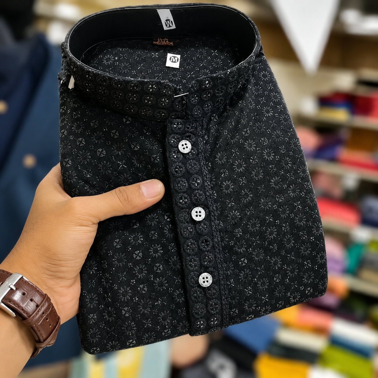 Men's Premium Black Printed Mandarin Collar Kurta | Stylish Ethnic Wear