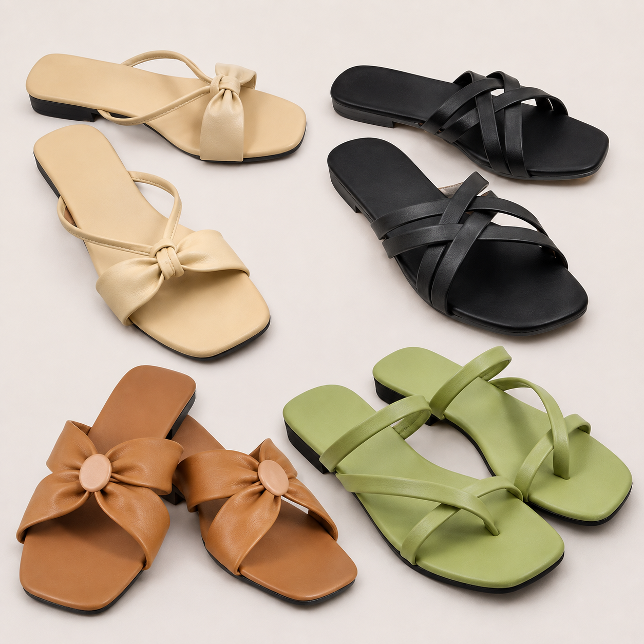Women's 4 Stylish Flat Slide Slippers combo | Soft Comfort Casual Sandals | Trendy Multi-Color Slip-On