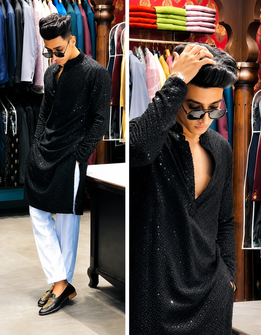 Men's Premium Black Printed Mandarin Collar Kurta | Stylish Ethnic Wear